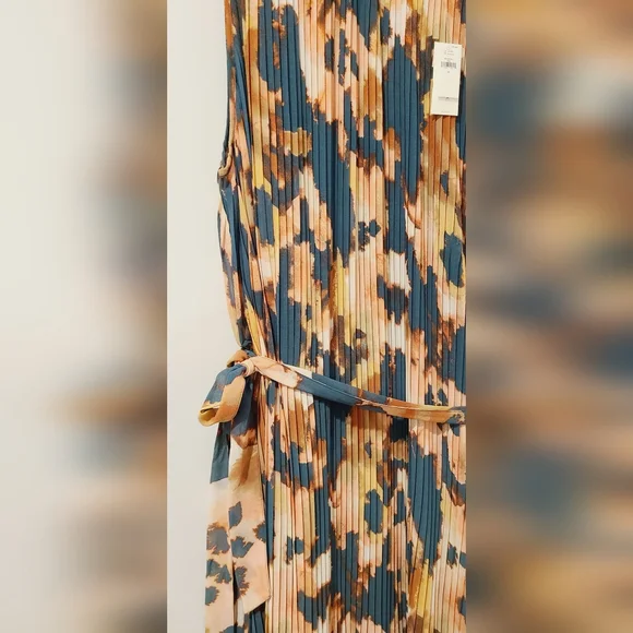 SOLD🌟NWT Banana Republic Factory Midi Pleated Tie Waist Dress XL Teal Luster - Picture 4 of 4